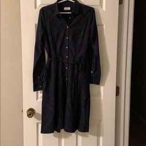 Blue and green plaid button down dress